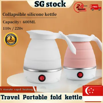 Foldable Portable Kettle  Travel Kettle - Upgraded Food Grade Silicone, 5  Mins Heater To Quickly Foldable Electric Kettle, White 600ML 110V US Plug 