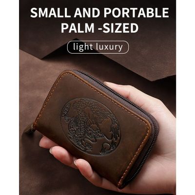 Men Faux Leather Business Card Holder Bag 2022 Luxury Dragon Pattern Small Brown Zipper Case ID Credit Cards Wallet Coin Purse Card Holders