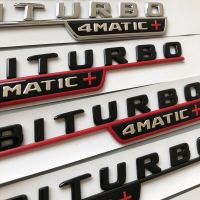 Flat Letter Emblem For Mercedes Benz BITURBO 4MATIC+ Red Plus Car Styling Fender Badge Doulbe Turbo Sticker Chrome Black