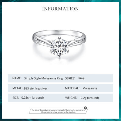 BAMOER 925เงินสเตอร์ลิงส่องแสง1ct Moissanite แหวนสำหรับผู้หญิงแหวนหมั้นเครื่องประดับ Fine MSR003TH