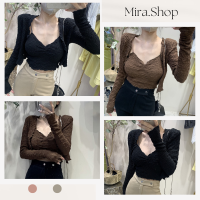 Mira_shop เสื้อเซ็ต 2 ชิ้น ผ้ายับ มาใหม่ พร้อมส่ง เสื้อแฟชั่นผญ  Y09#