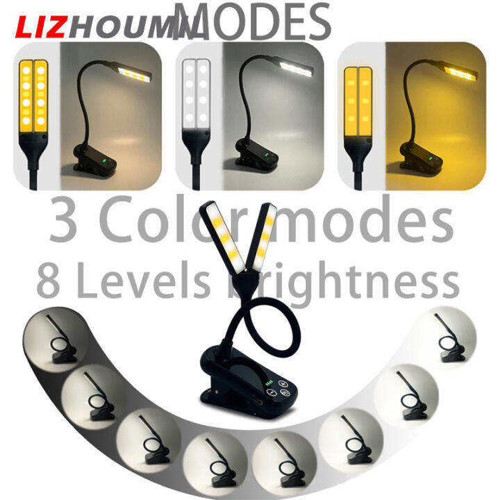 lizhoumil-ไฟอ่านหนังสือ14ดวงคลิป-led-ปรับความสว่างได้3อุณหภูมิสี8ไฟโต๊ะแบบชาร์จใหม่ได้-usb-เหมาะสำหรับคนรักหนังสือ