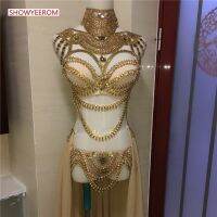 hot【DT】 Womens party fashion model deluxe towed rhinestone club belly dance stage costumes