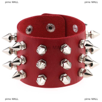 pime MALL Three ROW rivet STUD ข้อมือกว้าง PU หนังพังก์โกธิคสร้อยข้อมือสร้อยข้อมือของขวัญ