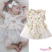 COD DSFERTEREERRE (Babygarden1)-3-24months Baby Girls Summer Tulle Sleeveless O Neck Button Ruffle Floral Romper