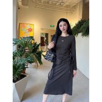 Diesel 2023 early autumn new simple round neck long sleeve comfortable cotton dress side drawstring design dress