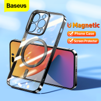 Baseus iPhone 14 Case 2022 New Magnetic Plating Case Transparent Shockproof Magnet Back Cover For iPhone 14 Pro Max【Free Tempered Glass Film】