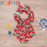 PAPITE แขนสั้นทารกแรกเกิดแตงโมชุดเด็กผู้หญิงรอบคอ Leotard โบว์หัว