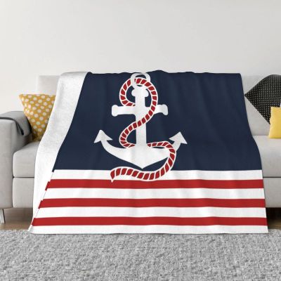 （in stock）Blue stripe and anchor red comfortable blanket Flannel Sprint Sailing Sailor sofa blanket（Can send pictures for customization）