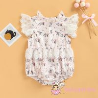 COD DSFERTEREERRE BABYGARDEN-Baby Girls Sweet Style Romper Summer Autumn Infant Lace Splicing Floral Printing Fly Sleeve Jumpsuit Casual Clothes