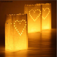 50 Pcs 25cm White Paper Lanterns Candle Bag LED light Heart For Romantic Birthday Party Wedding Event Decoration