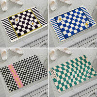 Absorbent Bath Mats Non-Slip Mat for Bathroom Plush Floor Mats for Bedroom Plaid Pattern Area Rug Bathtub Side Foot Pad Foot mat