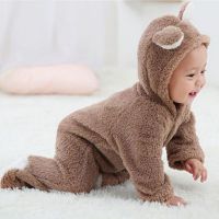 Winter Baby Clothes Flannel Baby Boy Clothes Cartoon Animal 3D Bear Ear Romper Jumpsuit Warm Newborn Infant Romper