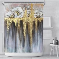 3D สไตล์นอร์ดิกศิลปะภาพวาดสีทองม่านอาบน้ำกันน้ำม่านอาบน้ำรูปทรงเรขาคณิตพิมพ์ดอกไม้ม่านอาบน้ำ 180 * 180 ซม