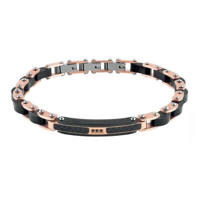 Runda Mens Wood Bracelet Black 22cm Chain Carbon Fiber Zircon Stainless Steel Jewelry Fashion Hot Sale