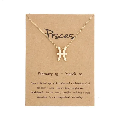 New 12 Constellation Pisces Pendant Necklaces Virgo Necklace Birthday Gifts Message Card for Women Girl Jewelry