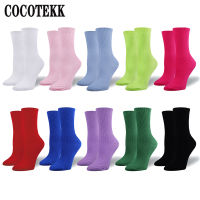 Fashion Trend Street Women Cotton Socks Loose Stacked Bright Neon Rose Green Colorful Long Solid Colors Soft Fluorescent Socks