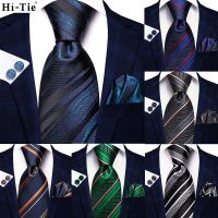 {EDDLYT} Hi Tie Designer ลายสีฟ้าสีดำผ้าไหมงานแต่งงาน Tie สำหรับผู้ชาย Handky Cufflink ของขวัญ Mens เนคไทแฟชั่นธุรกิจ Party Dropshiping