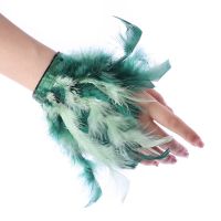 ‘；【。 Elegant Turkey Feather Cuffs Slap Bracelets Wrist Sleeve Slap Bangle Clap On Satin Wristband Anklet Decoration Hair Accessories