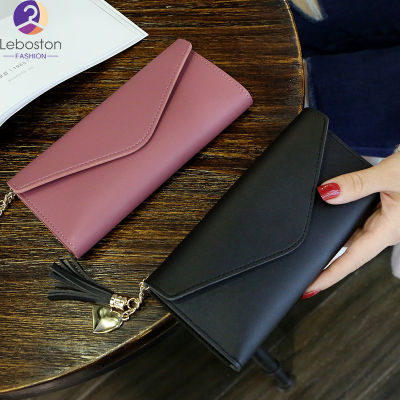 Leboston (กระเป๋า) ผู้หญิงแฟชั่นที่เรียบง่ายกระเป๋าสตางค์ผู้ถือบัตรพู่กระเป๋าคลัทช์กระเป๋าถือ