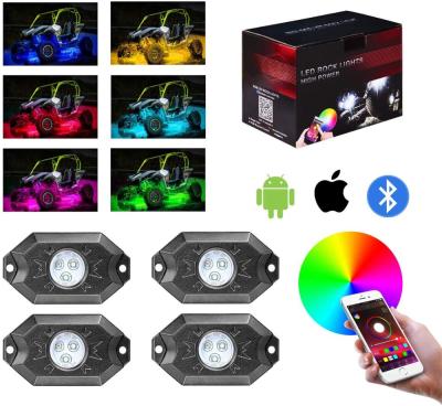 Fuleem 4Pods RGB LED Rock Light ชุดควบคุมบลูทูธกันน้ำ Multicolor Neon ไฟ LED Underglow Trail Rig Light สำหรับรถบรรทุก