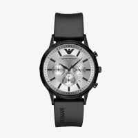 นาฬิกาข้อมือผู้ชาย AR11048 Emporio Armani Quartz Silver Dial Black Rubber Men Watch