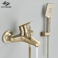 Uythner Brushed Gold Bathroom Shower Faucet Bath Faucet Mixer Tap ABS Hand Shower Set Wall Mount Black Shower Control Valve Taps