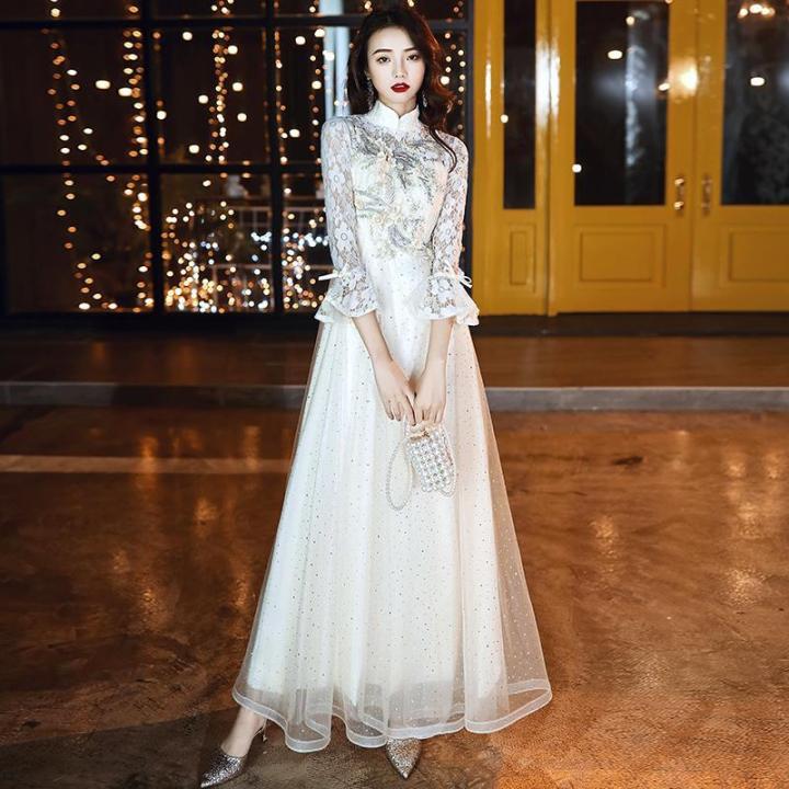 Women Chinese Cheongsam Faux Silk Stain Dress Oriental Ball Gown Long Qipao  - Walmart.com