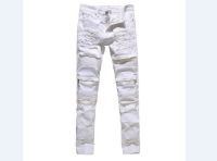 Men Skinny Stretch Denim Ripped Pants Distressed Ripped Freyed Slim Fit Jeans Destroyed Ripped Jeans Black White Red JeansTH