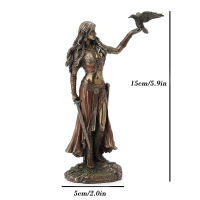 Resin Statues Morrigan The Celtic Goddess of Battle with Crow &amp; Sword Bronze Finish Statue 15cm for Home Decoration