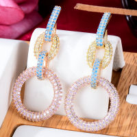 Siscathyy Fashion Luxury Full Micro Zircon Round Cricle Drop Earrings For Women Nigerian African Dubai Arab Party Daily Jewelry