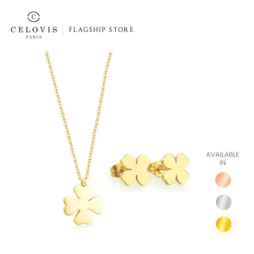 Buy CELOVIS Destiny Four Leaf Clover Necklace + Earrings Jewellery Set In  Gold 2023 Online