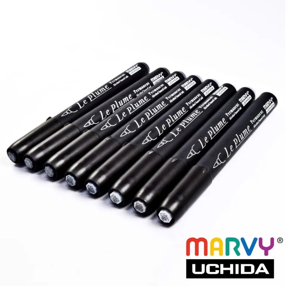 Marvy Uchida Le Plume 3000 Permanent Brush Tip Markers (Set of 6) Cool  Greys