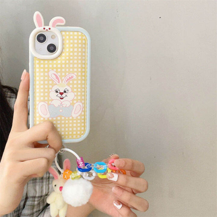 เคสกระต่ายน่ารักสำหรับ-iphone-14promaxกรณีโทรศัพท์กระต่ายการ์ตูนตลกสำหรับ-iphone12promax-เคสโทรศัพท์เบาะลมสีเหลืองสำหรับ-iphone11-หูฟังกระต่ายสเตอริโอสำหรับ-iphone13-plush-ตุ๊กตากระต่ายจี้กรณีโทรศัพท์