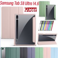 สำหรับซัมซุงกาแล็กซีแท็บ S7 S8 Plus FE Ultra 12.4 "14.6" SM-T970 X900 X800แท็บเล็ตหนัง PU พร้อมช่องเสียบปากกาอัจฉริยะนุ่มด้านหลังเคส TPU ฝาพับเปิดปิด