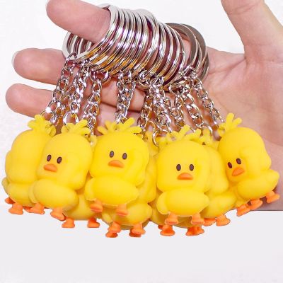 【YF】✉♈  2pcs cartoon anime cute mini yellow duck keychain 4.5x2.5cm duckling key ring pendant