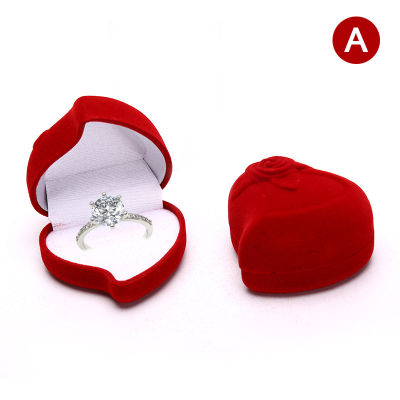 Red Heart Shape Velvet Ring Box Engagement Wedding Jewelry Rose Gift Holder Lover