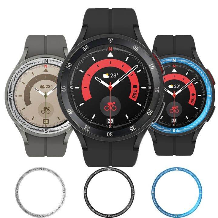 ฝาโลหะสำหรับ-samsung-galaxy-watch-5-pro-45mm-อุปกรณ์เสริมของนาฬิกาอัจฉริยะสีเงินสีดำ