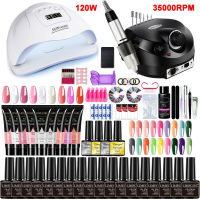 ชุดแต่งเล็บ Poly Kit With Nail Lamp Semi Permanent Varnish Acrylic Extension Gel Kit Electric Nail Drill