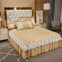 Home Luxury Bedding Set European Style Beige Lace Embroidered Bedskirt Sheet Bedspread Pillowcases Queen King Size Bed Cover Set