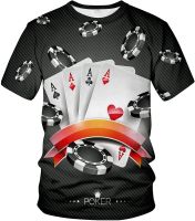 Cerbukt Mens 3D Novelty T-Shirt, Display of The Spread Chips with Poker Cards Lifestyle