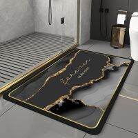 Black Marble Bathroom Mat Diatomite Quick Dry Luxury Floor Bath Mat Absorbent Non-slip Rubber Bottom Entrance Mat Hallway Rug Wires  Leads Adapters