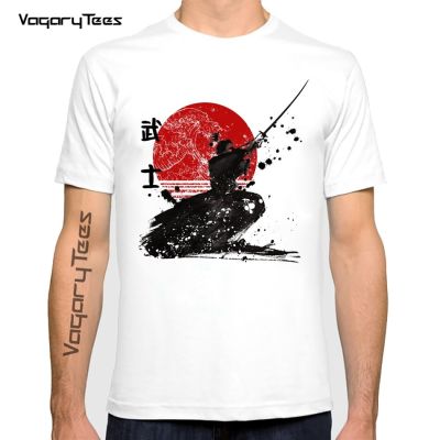 Vagarytees 2022 Vintage Funny Japanese Sunset Samurai The Ghost Printing T Shirt Kawaii Tops Cartoon White Clothes