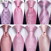 Hi Tie Rose Peach Pink Solid Paisley Mens Silk Wedding Tie Fashion Design Necktie For Men Quality Hanky Cufflink Business Party