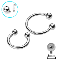 barbell เหล็กกลมผ่าตัดเจาะ 16g (1.2mm) พร้อมลูกบอล 3mm เกลียวในสองลูก - Surgical steel circular barbell Piercing, 16g (1.2mm) with two internally threaded 3mm balls