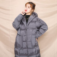 [EAM] Gray Oversized Long Hooded Cotton-padded Coat Long Sleeve Loose Fit Women Parkas Fashion New Autumn Winter 2021 JD12102