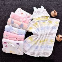 Baby Bath Towel 6 Layers Cotton Gauze Hooded Kids Cape Poncho Cartoon Printed Breathable Absorbent Infant Blanket