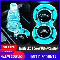 CHENJIE คุณภาพสูง Dazzle LED 7สีรถ Coaster / Luminous Car Water Cup Pad รถ Anti Slip Cup Mat Smart Induction รถถ้วยเบาะ Auto ตกแต่งภายในรถอุปกรณ์เสริมสำหรับ Ford Territory Everest Ranger Fiesta Escape Explorer