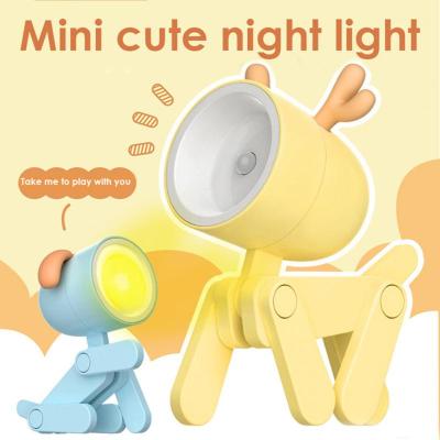 Mini Led Night Light Cartoon Cute Dog And Deer Shape Table Lamp Decoration Study Reading Lamp Desktop Folding Bracket Table Lamp