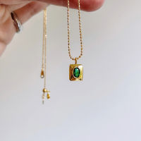 Brass With 18K Gold Square Green Color Necklace Women Jewelry Designer T Show Runway Gown Rare INS Japan